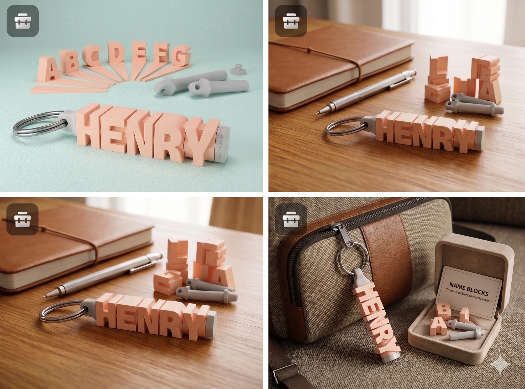 Personalized Name Block Keyring