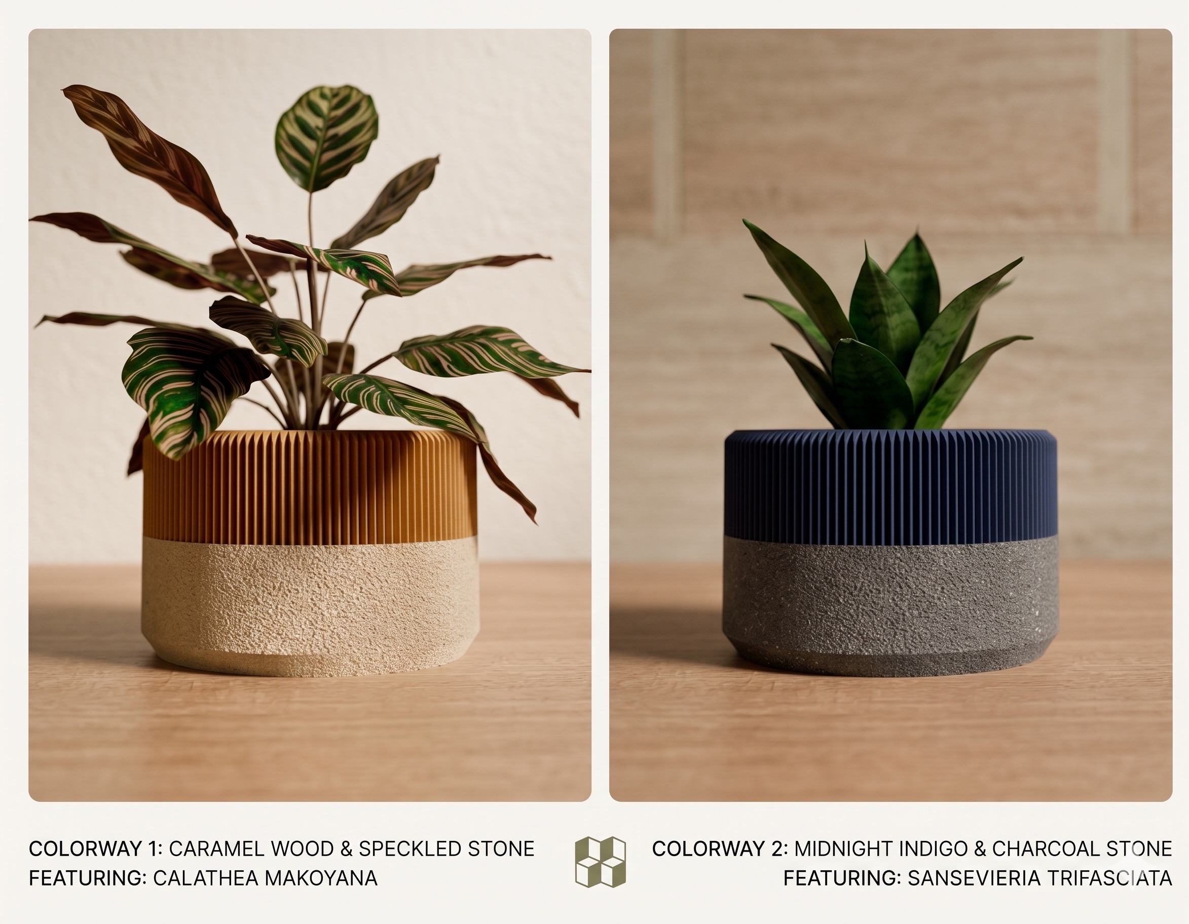 Ribbed Stone Planter Duo